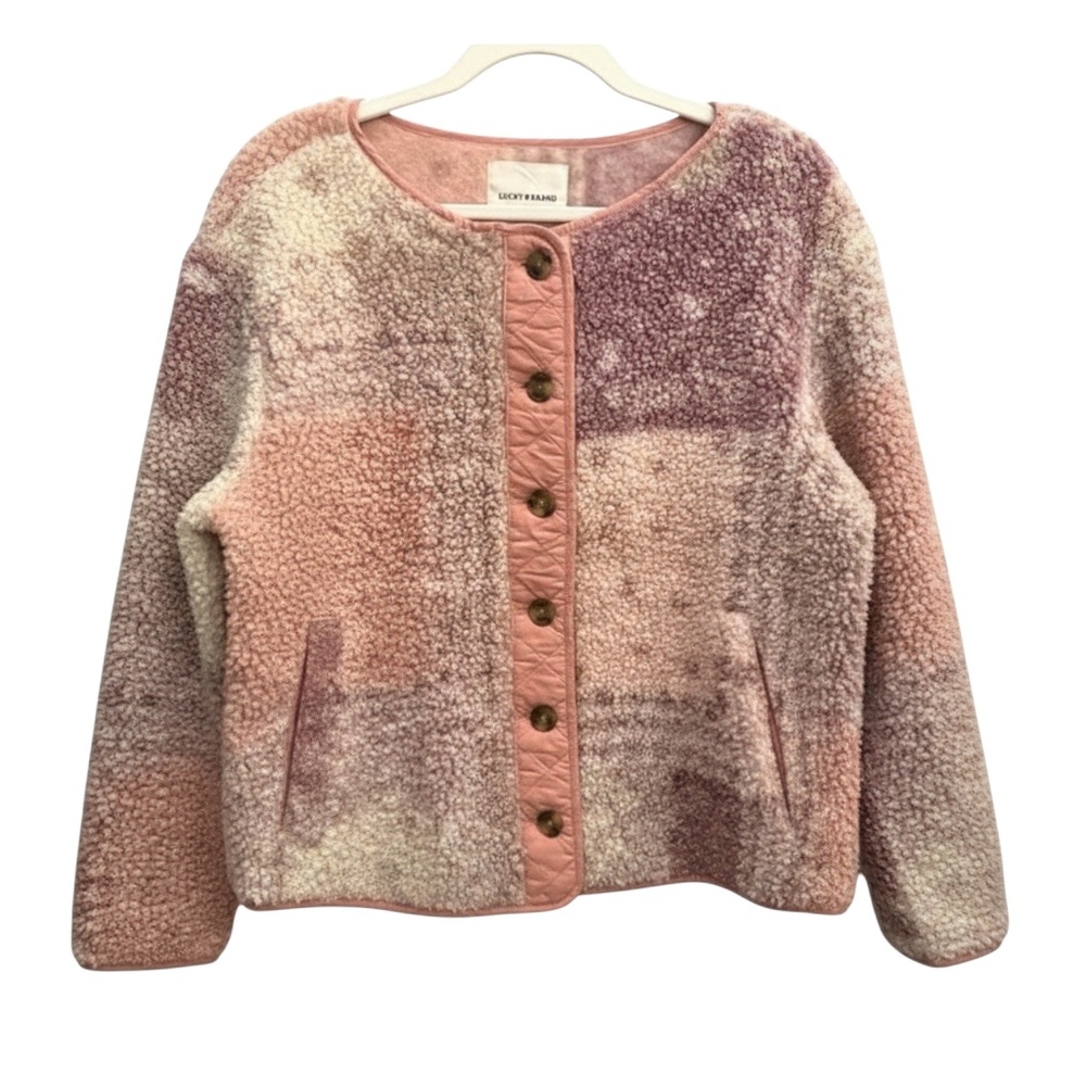 NWT Lucky Brand Patchwork Sherpa Jacket Button Front Quilted Trim L - MSRP $169